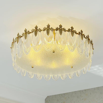 Elegant Round Glass Chandelier with Decorative Patterns & LED Compatib