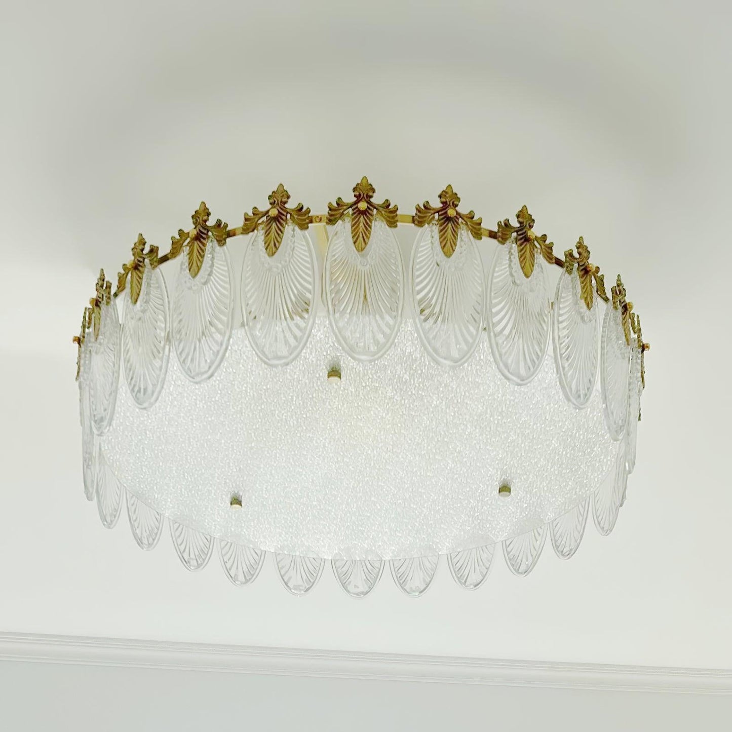 Elegant Round Glass Chandelier with Decorative Patterns & LED Compatib