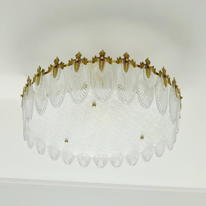Elegant Round Glass Chandelier with Decorative Patterns & LED Compatib
