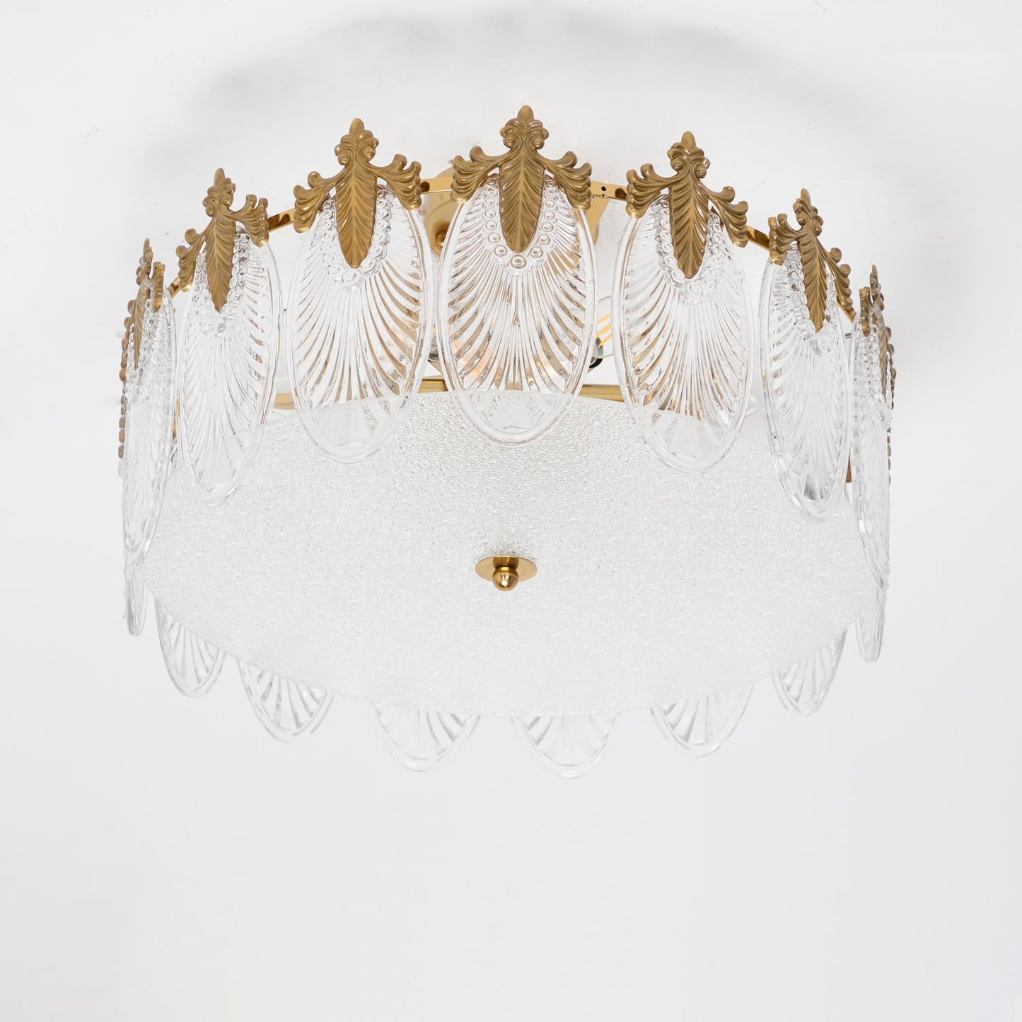 Elegant Round Glass Chandelier with Decorative Patterns & LED Compatib