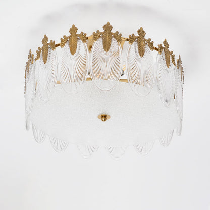 Elegant Round Glass Chandelier with Decorative Patterns & LED Compatib