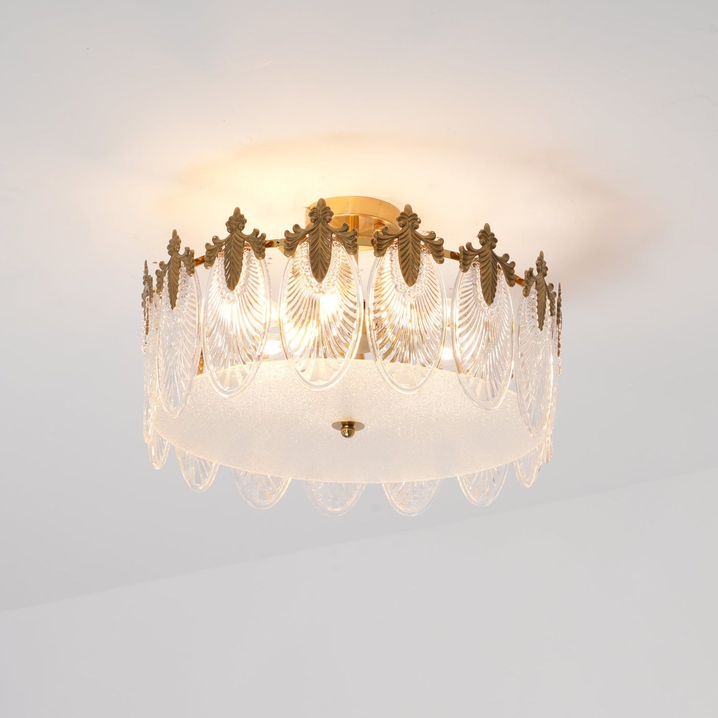Elegant Round Glass Chandelier with Decorative Patterns & LED Compatib