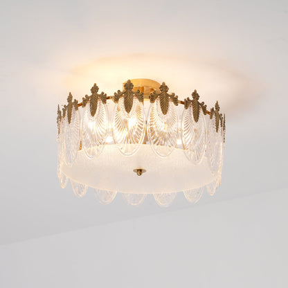 Elegant Round Glass Chandelier with Decorative Patterns & LED Compatib