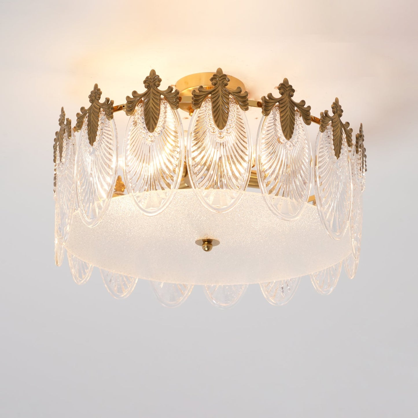 Elegant Round Glass Chandelier with Decorative Patterns & LED Compatib