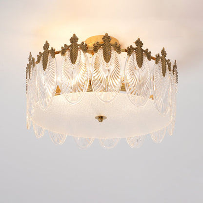 Elegant Round Glass Chandelier with Decorative Patterns & LED Compatib