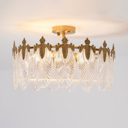 Elegant Round Glass Chandelier with Decorative Patterns & LED Compatib
