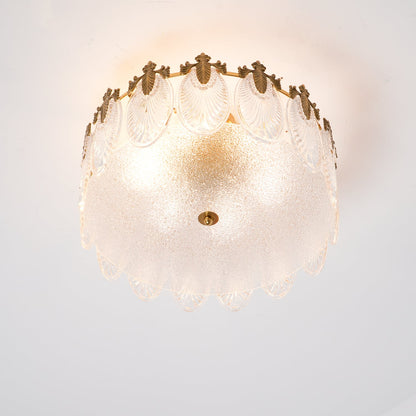 Elegant Round Glass Chandelier with Decorative Patterns & LED Compatib