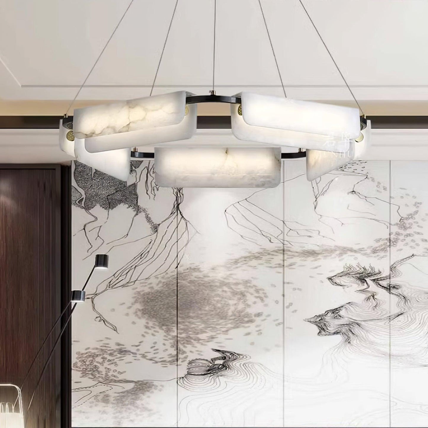 Delia Alabaster Chandelier - Elegant Design with Adjustable Height & L