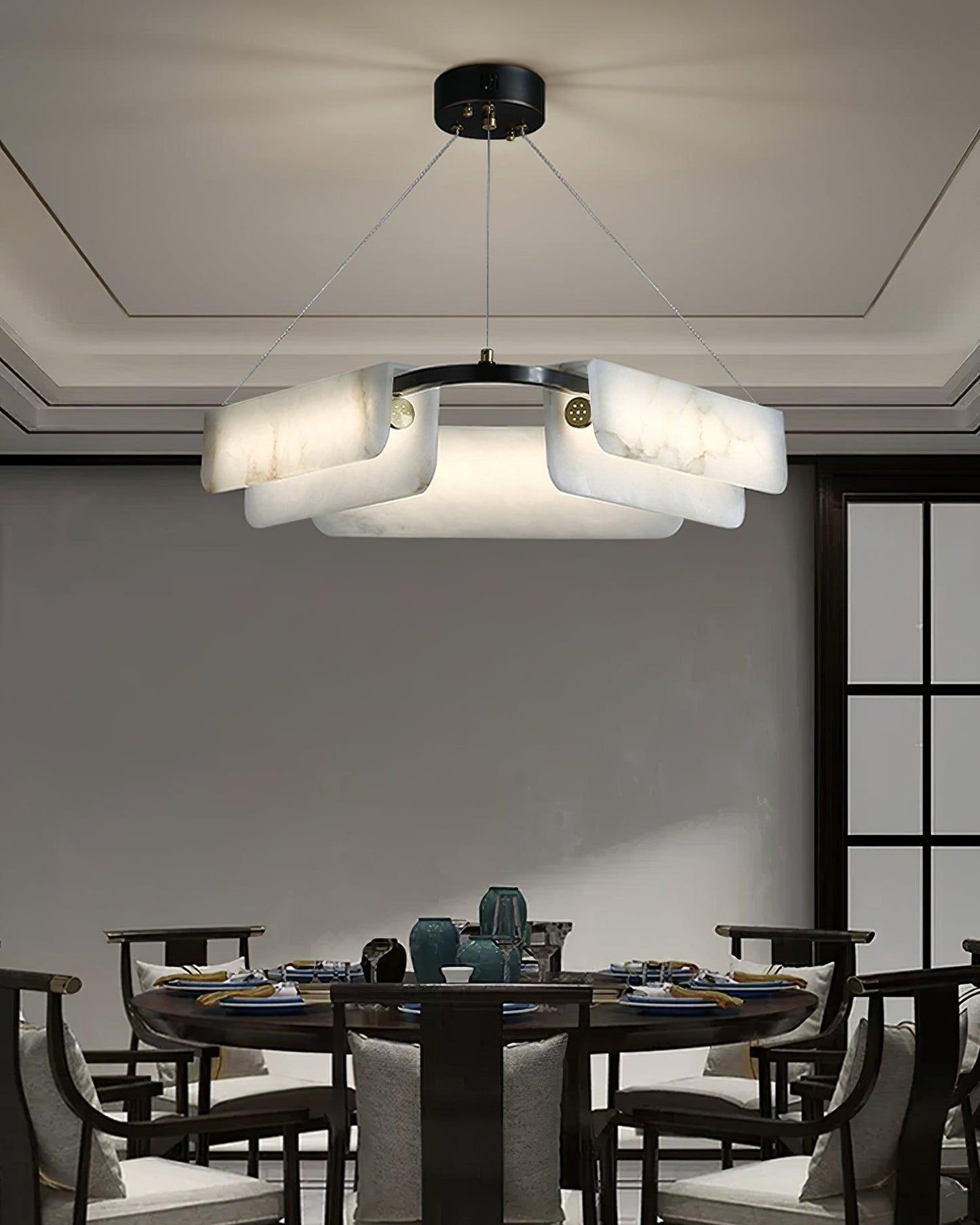 Delia Alabaster Chandelier - Elegant Design with Adjustable Height & L
