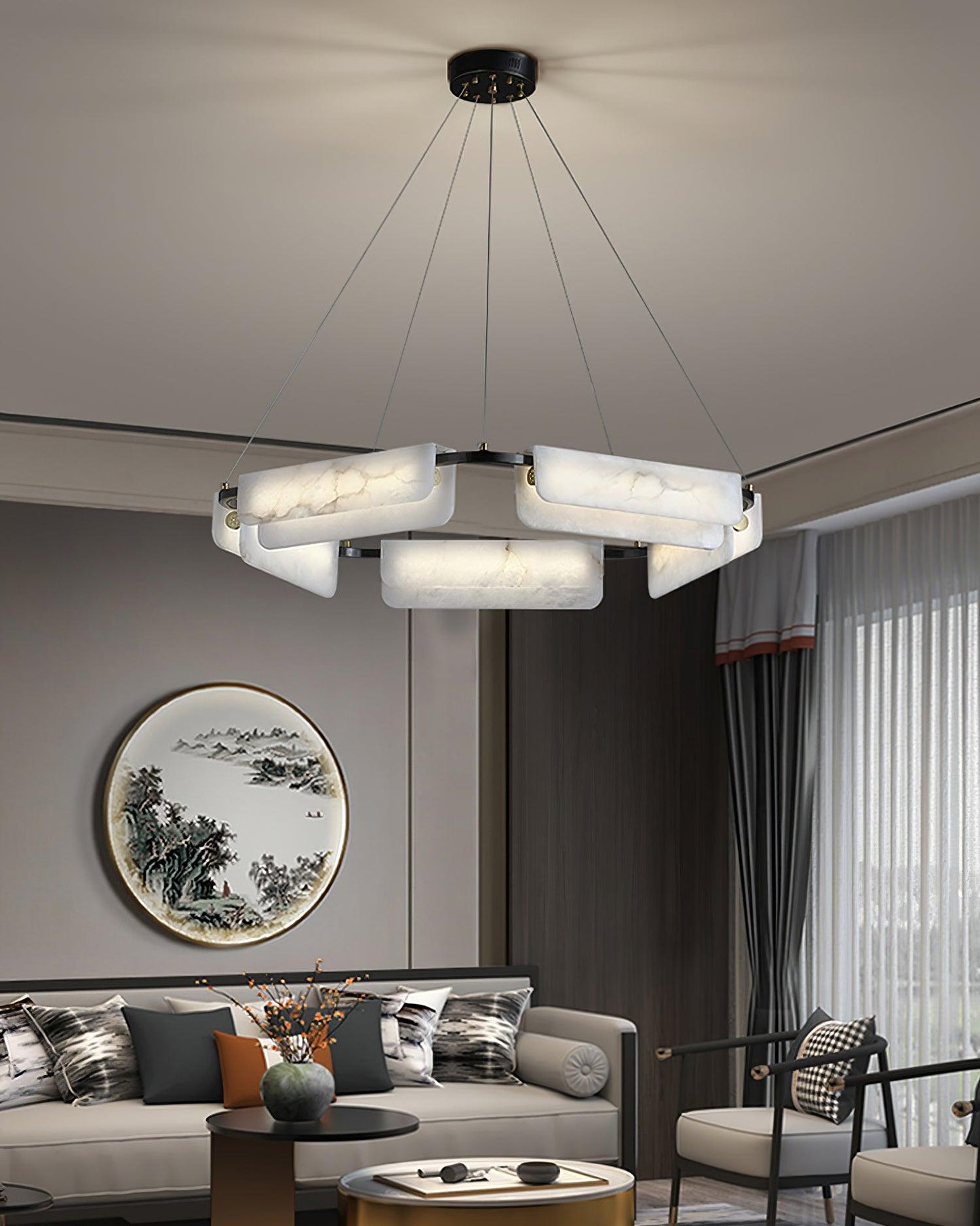 Delia Alabaster Chandelier - Elegant Design with Adjustable Height & L