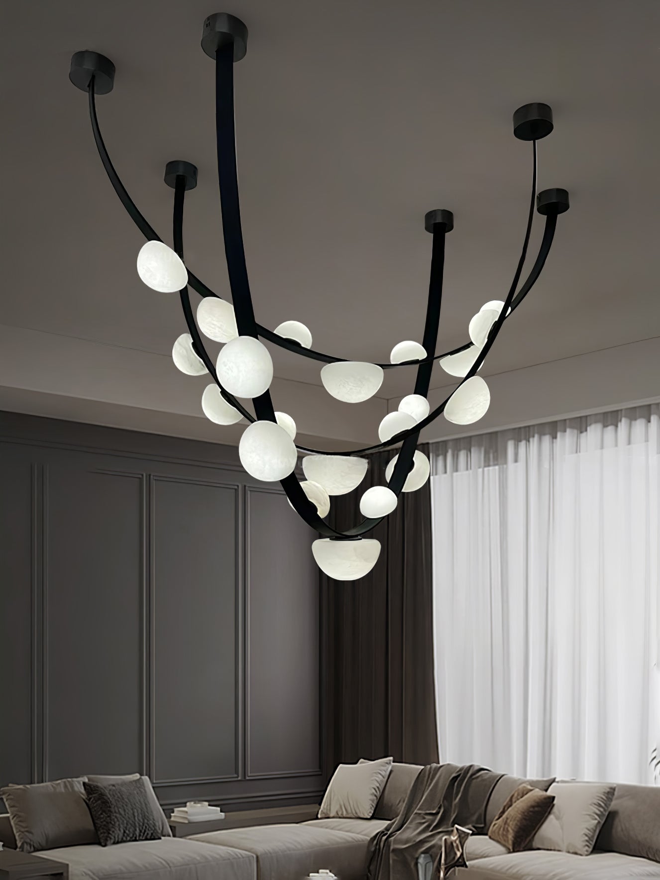 Dew Drops Alabaster Chandelier - Elegant Design with Adjustable Height