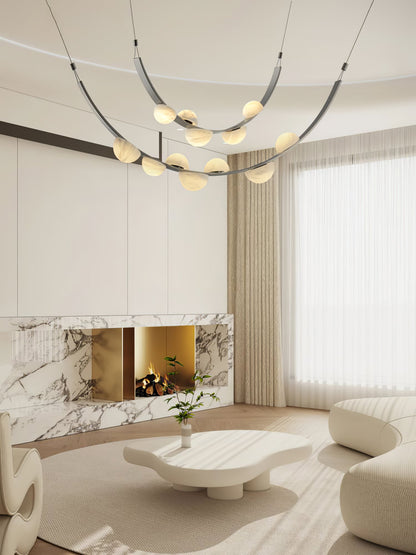 Dew Drops Alabaster Chandelier - Elegant Design with Adjustable Height