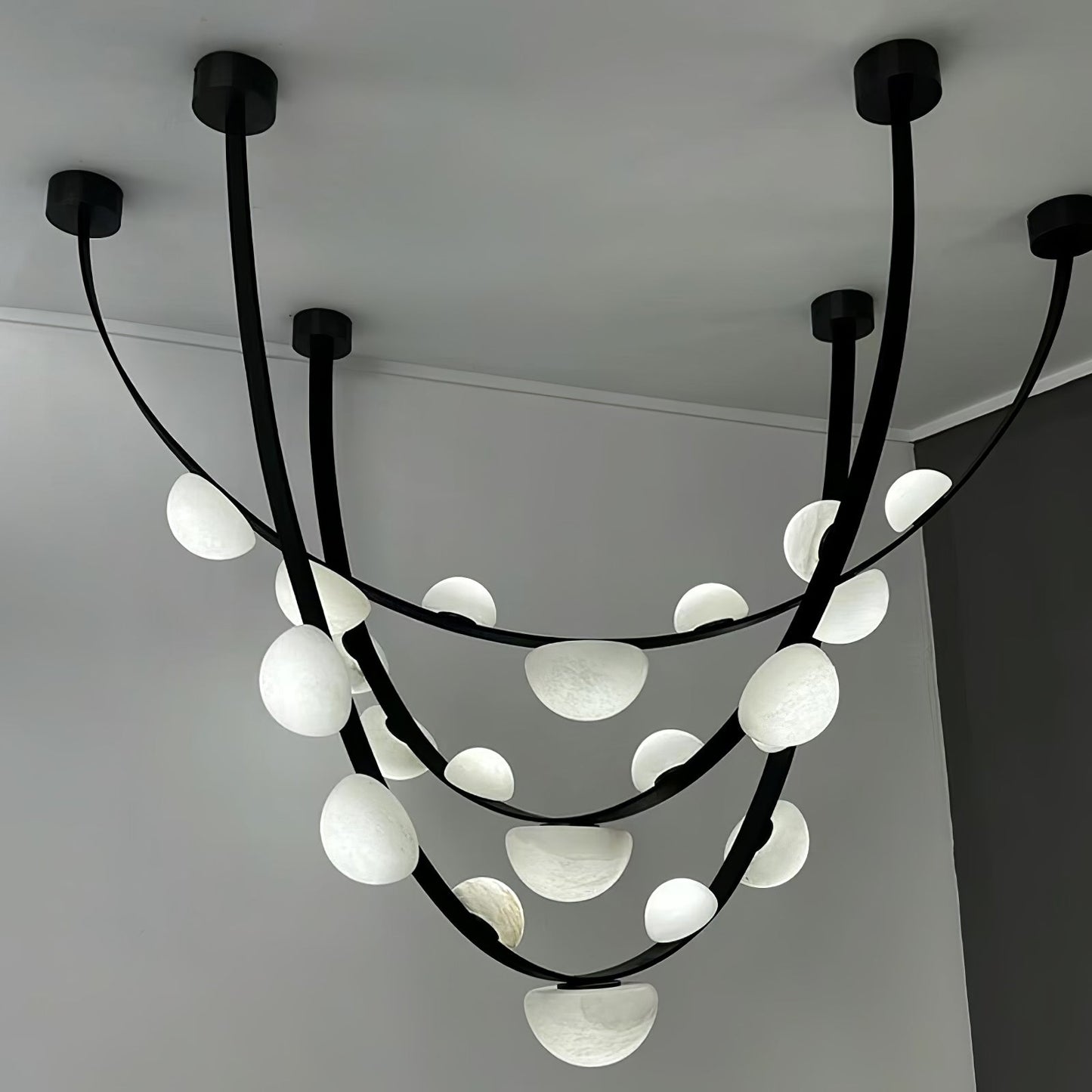 Dew Drops Alabaster Chandelier - Elegant Design with Adjustable Height