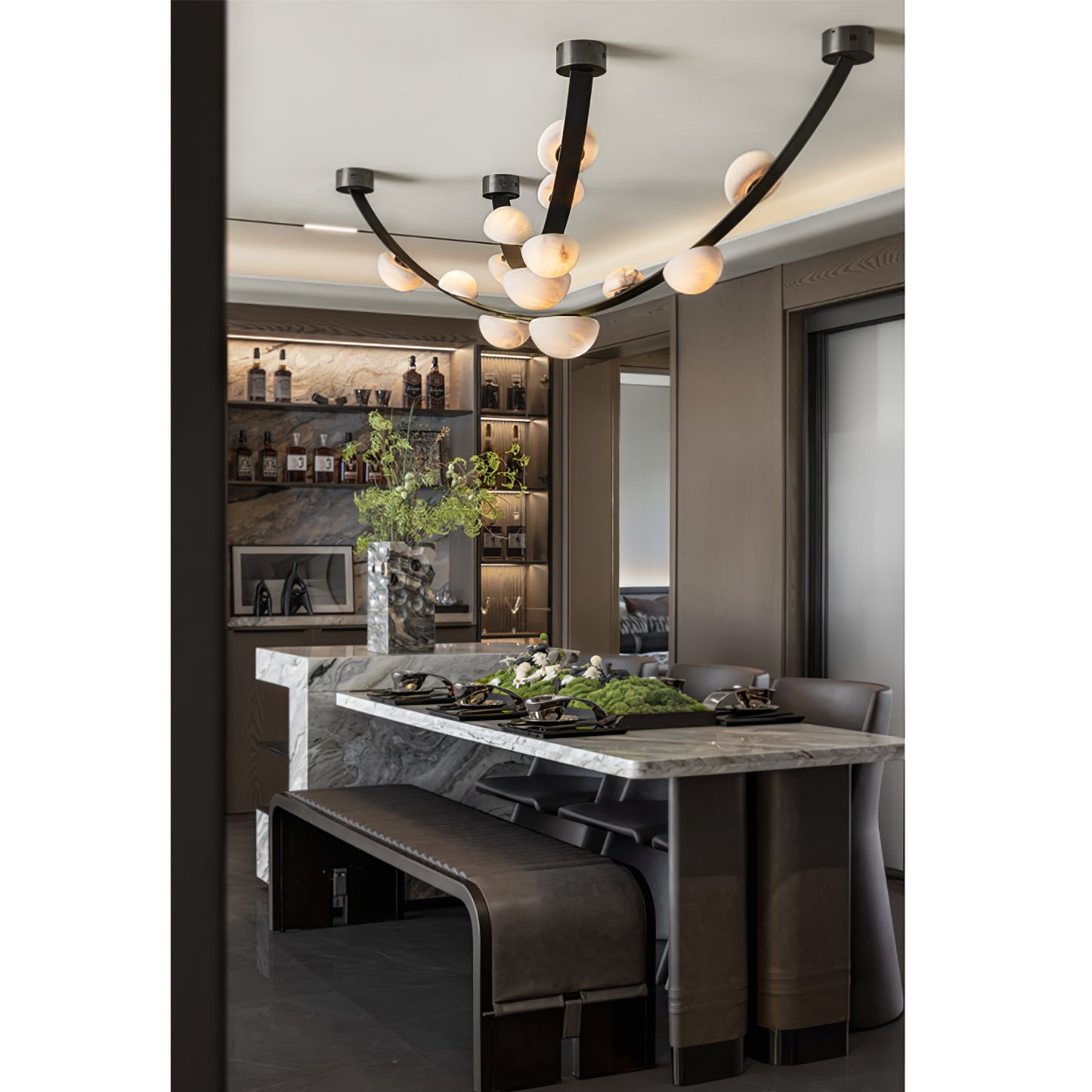 Dew Drops Alabaster Chandelier - Elegant Design with Adjustable Height