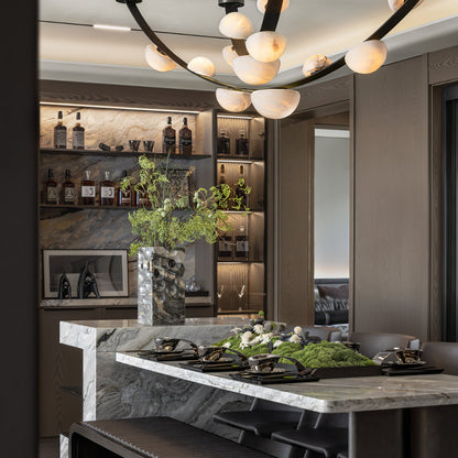Dew Drops Alabaster Chandelier - Elegant Design with Adjustable Height