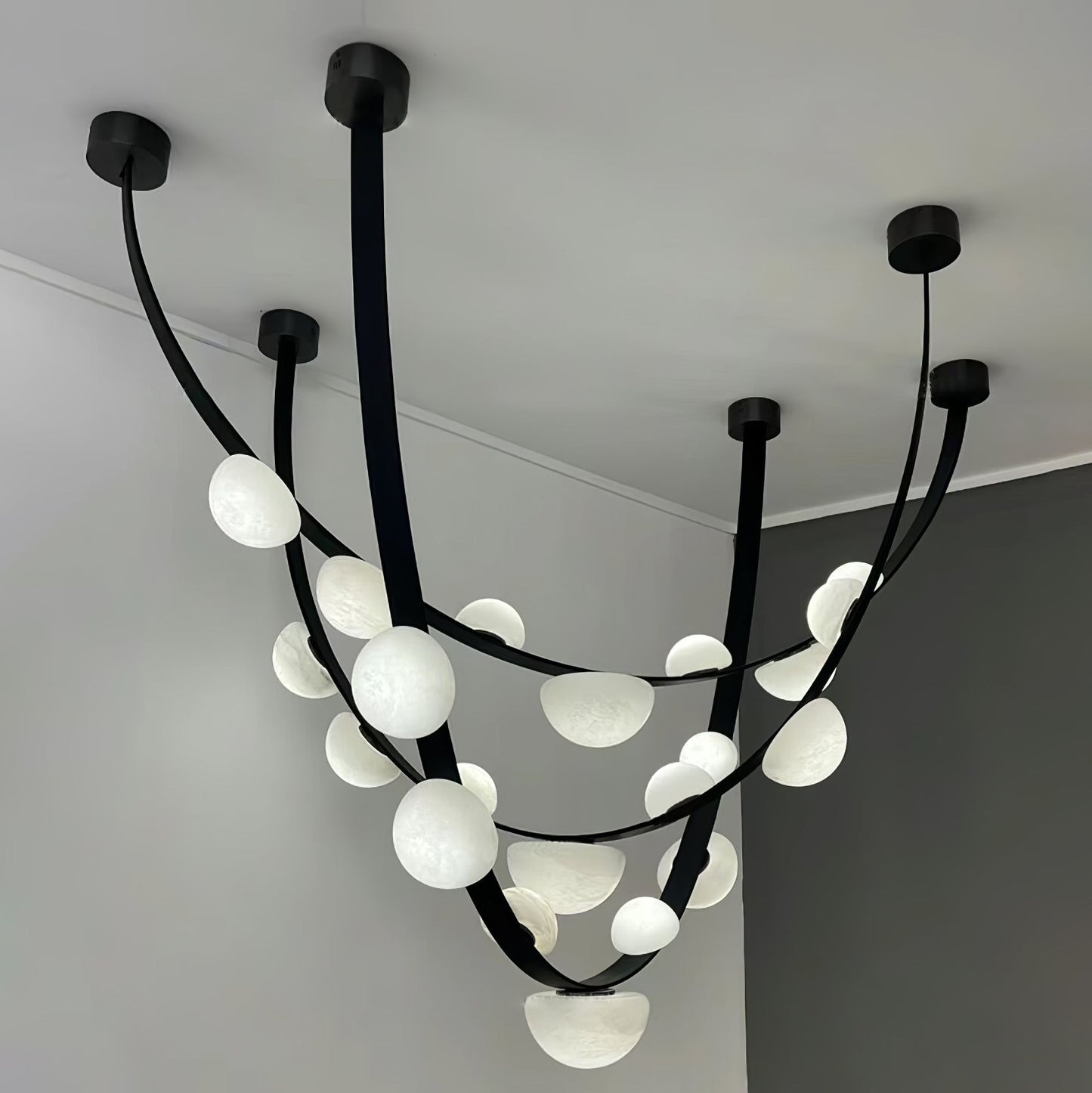 Dew Drops Alabaster Chandelier - Elegant Design with Adjustable Height