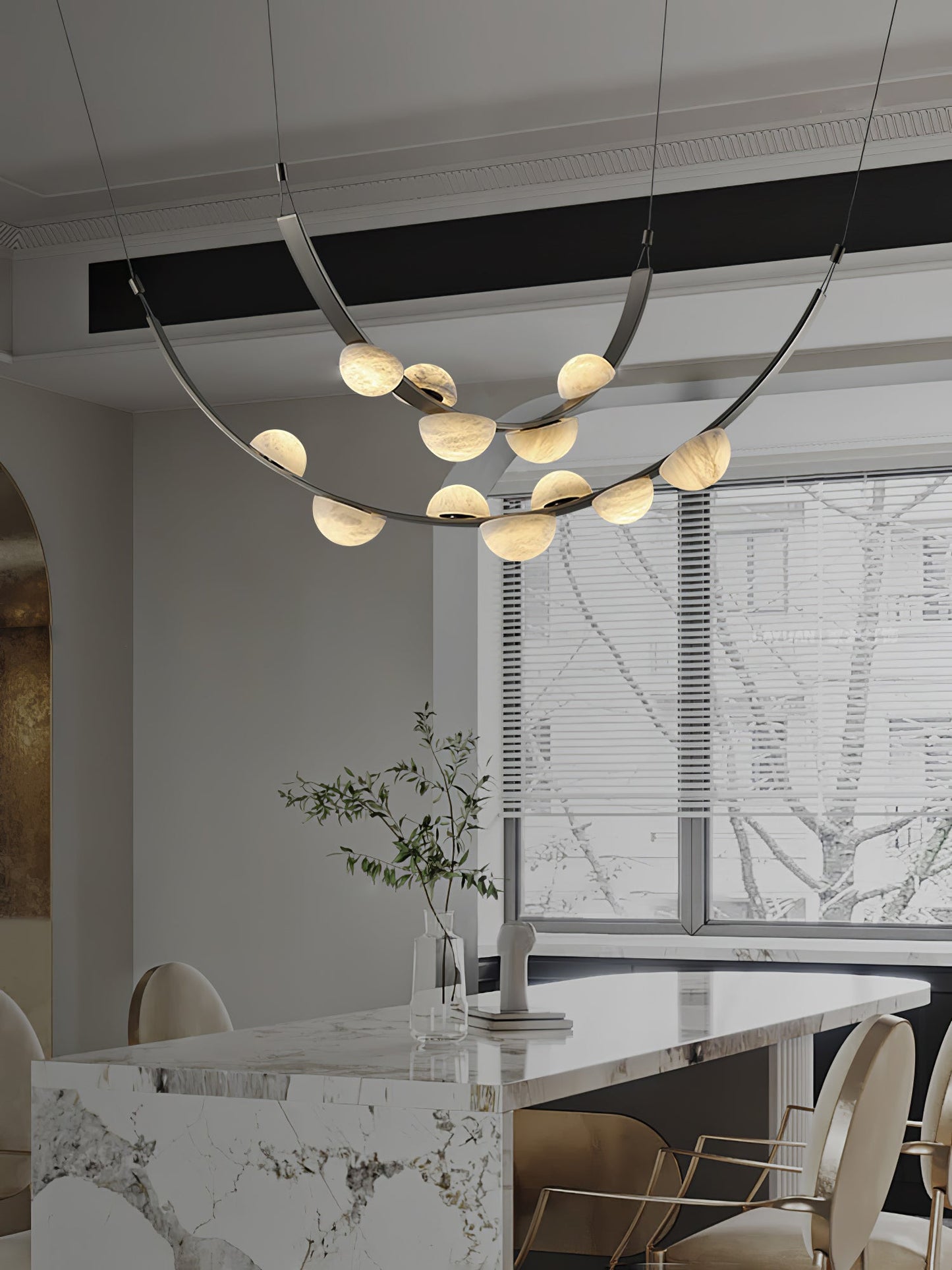 Dew Drops Alabaster Chandelier - Elegant Design with Adjustable Height