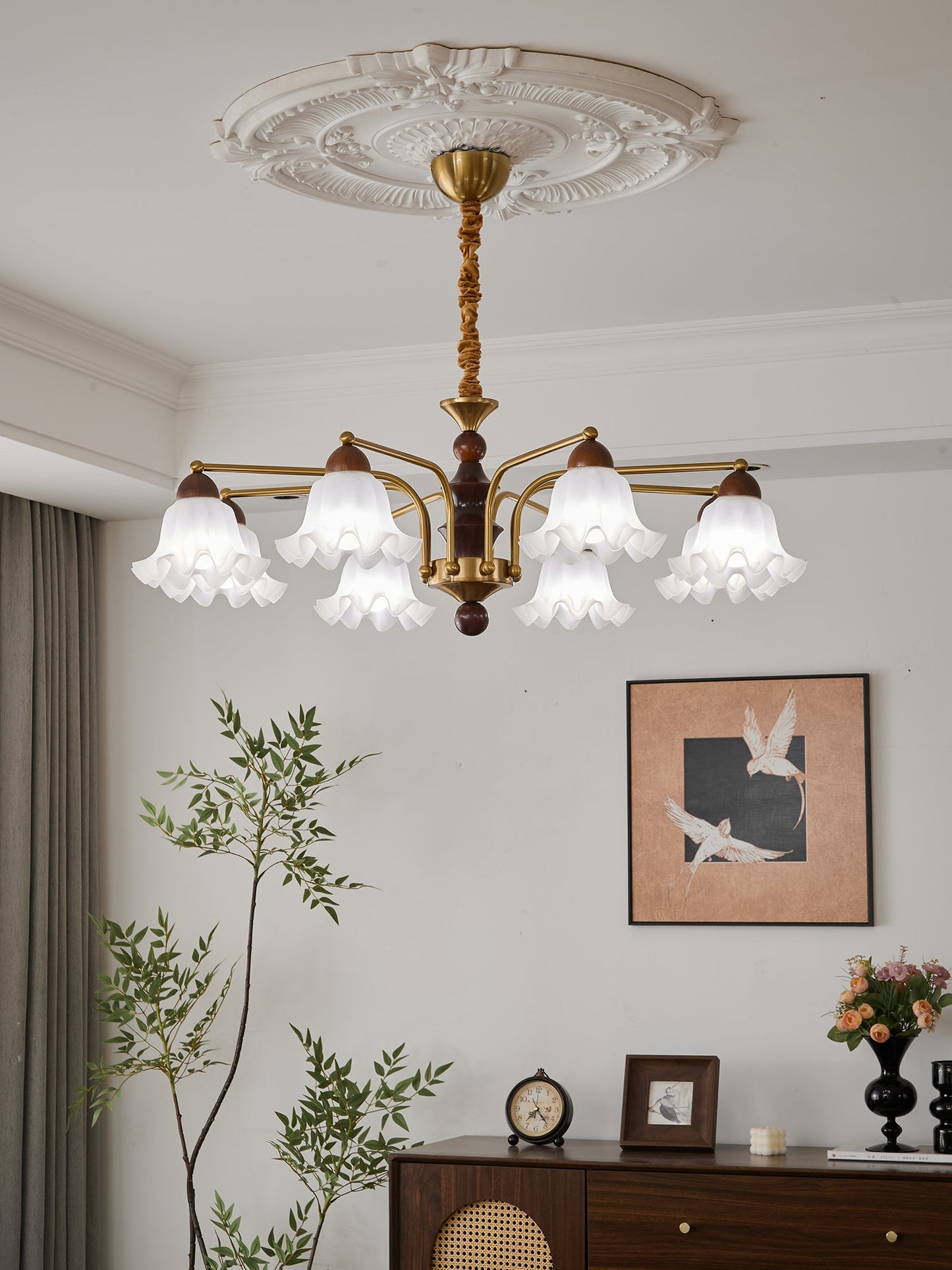 Elegant Crystal Chandelier with Adjustable Brightness and Energy-Effic