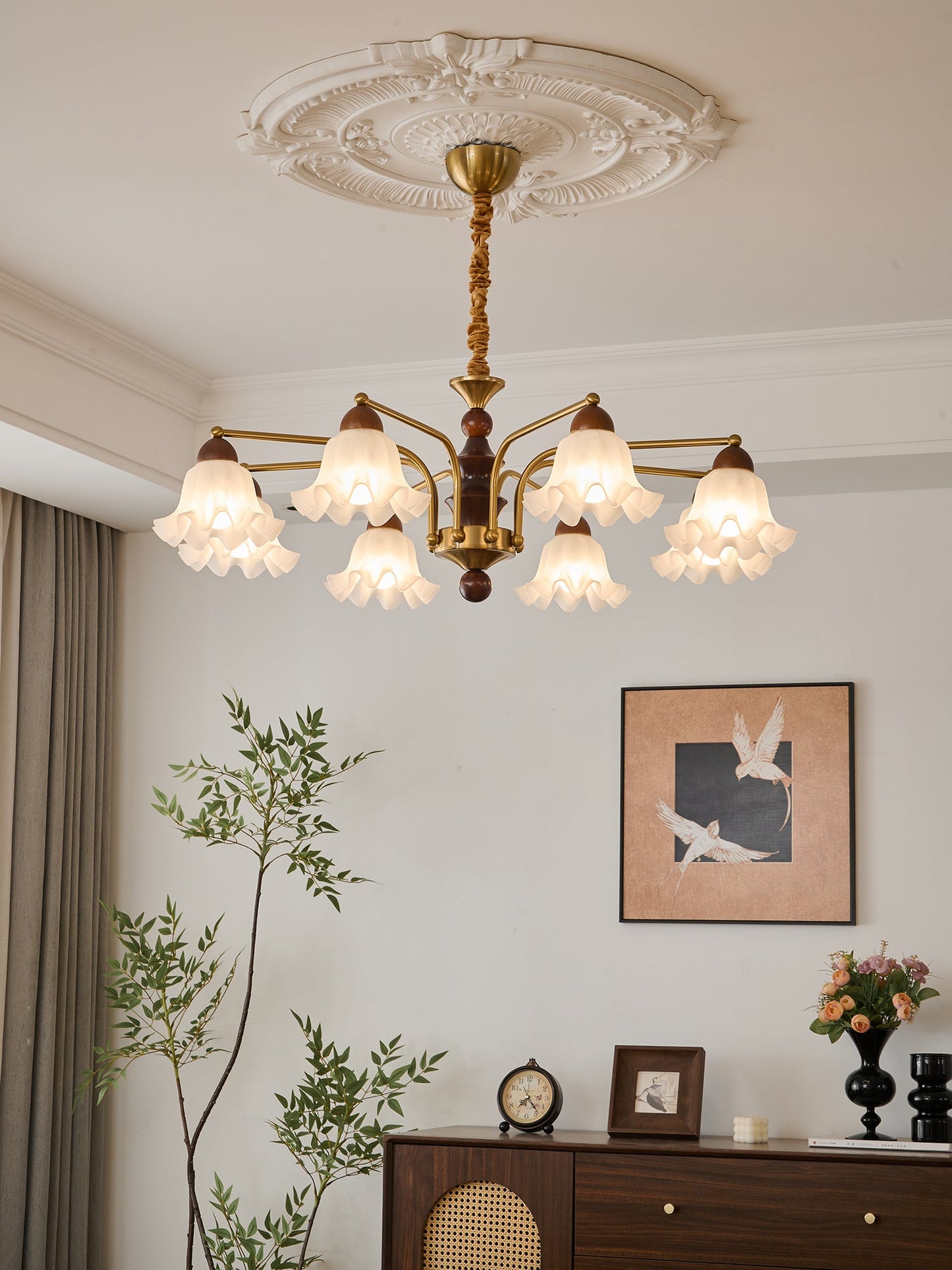 Elegant Crystal Chandelier with Adjustable Brightness and Energy-Effic