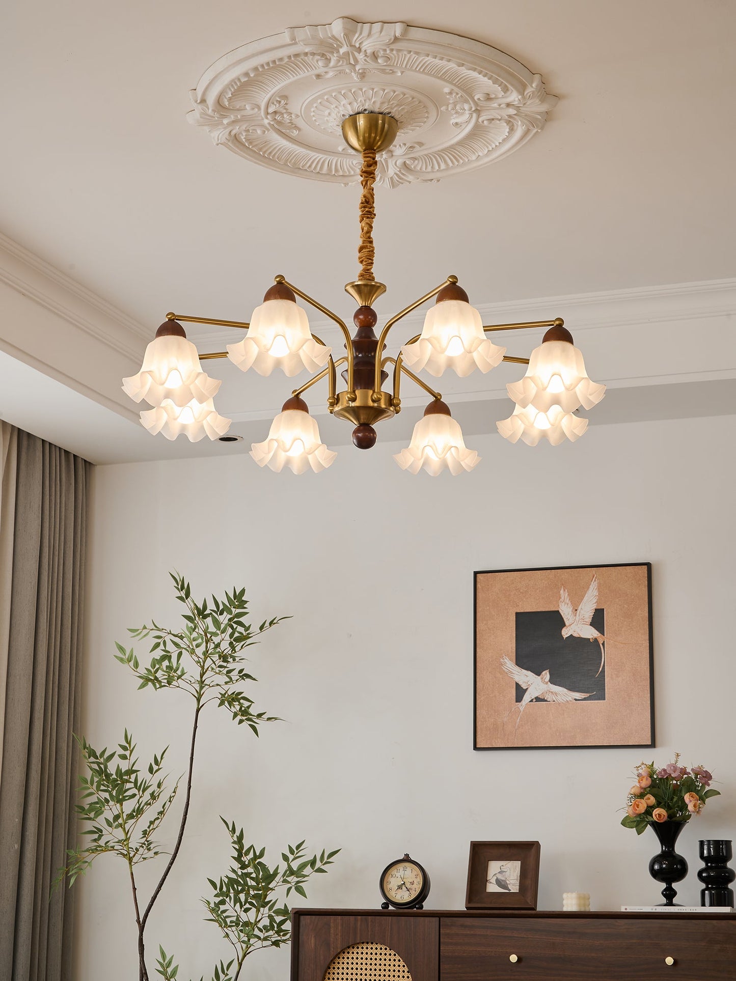 Elegant Crystal Chandelier with Adjustable Brightness and Energy-Effic