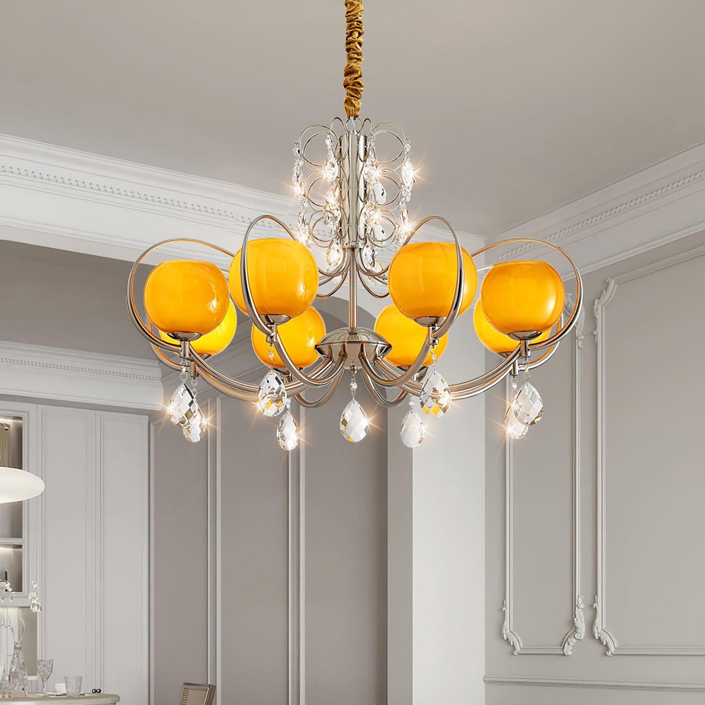 Doria Crystal Chandelier - Elegant Lighting with Adjustable Height & L