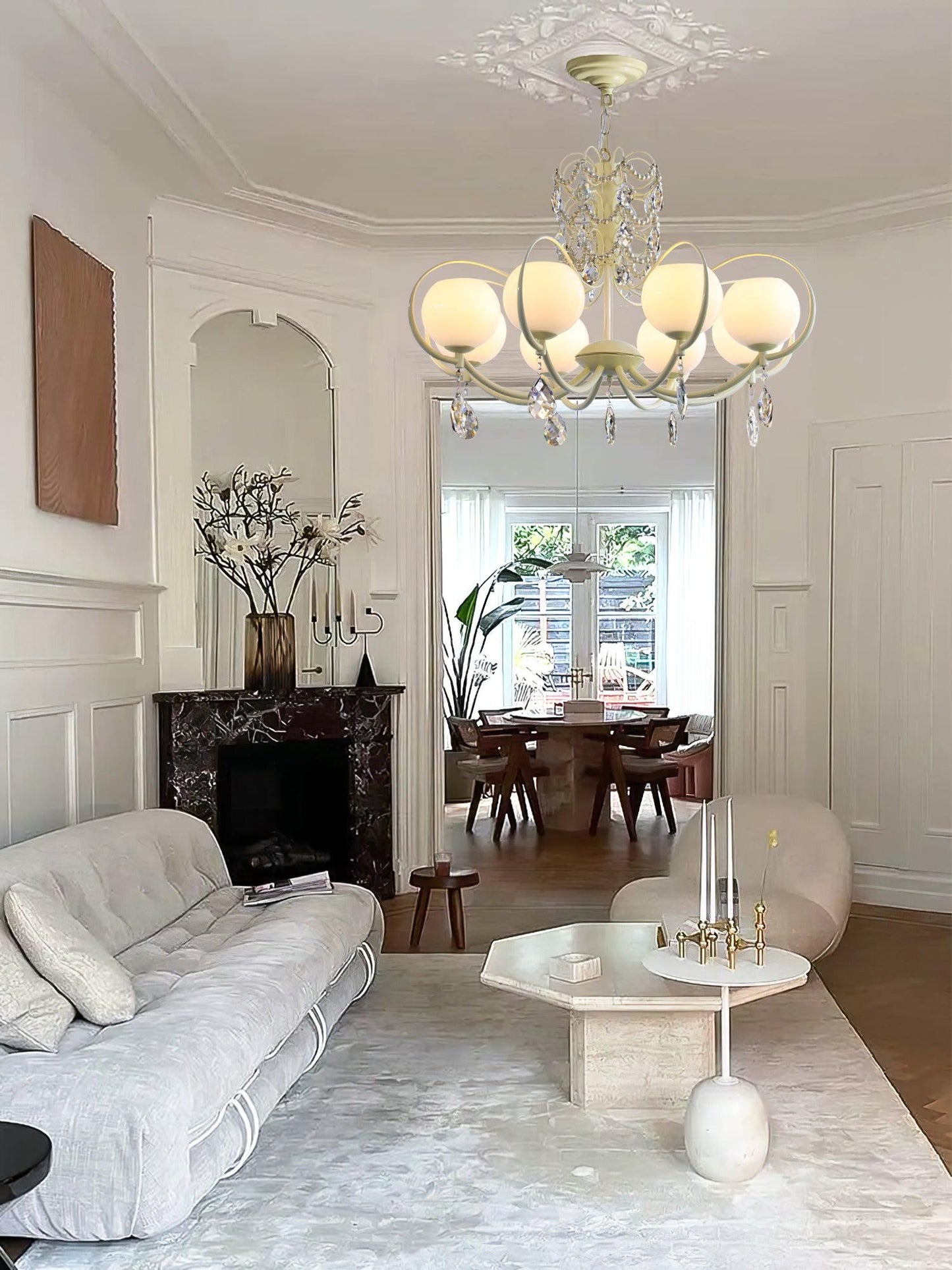 Doria Crystal Chandelier - Elegant Lighting with Adjustable Height & L