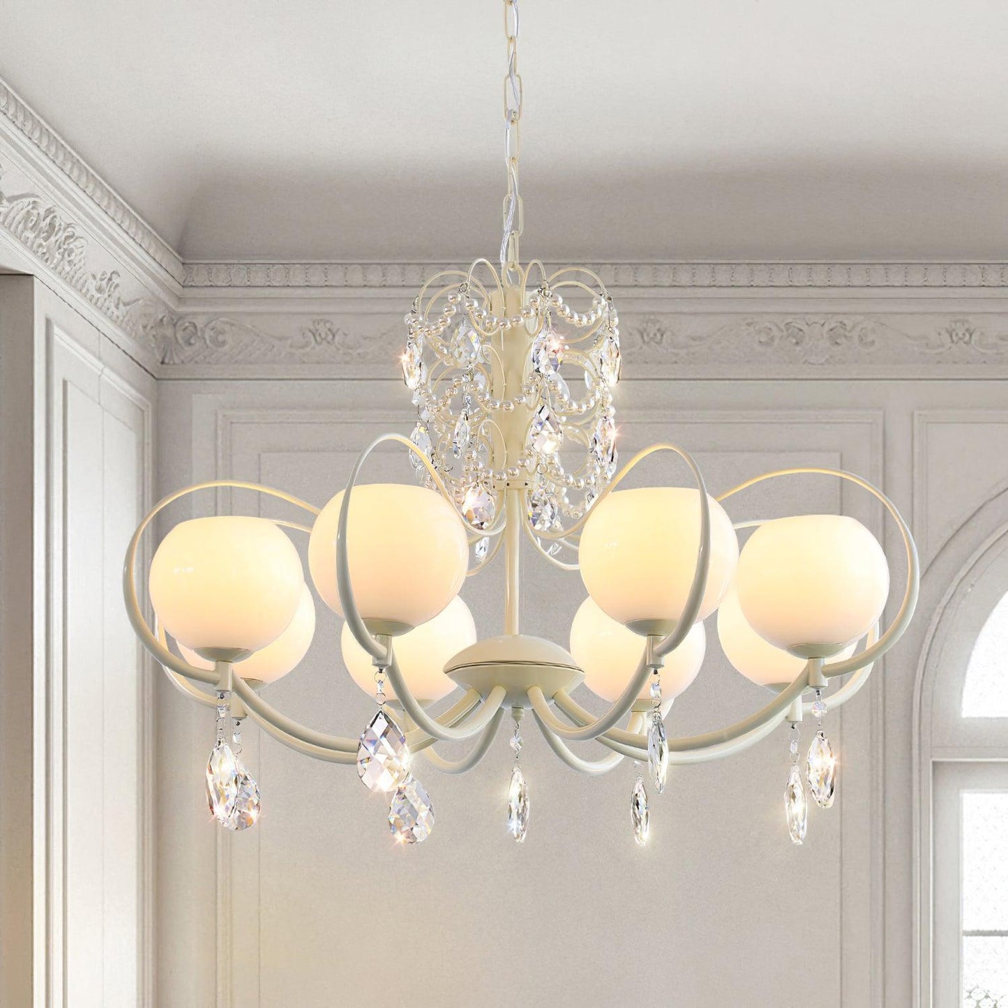 Doria Crystal Chandelier - Elegant Lighting with Adjustable Height & L