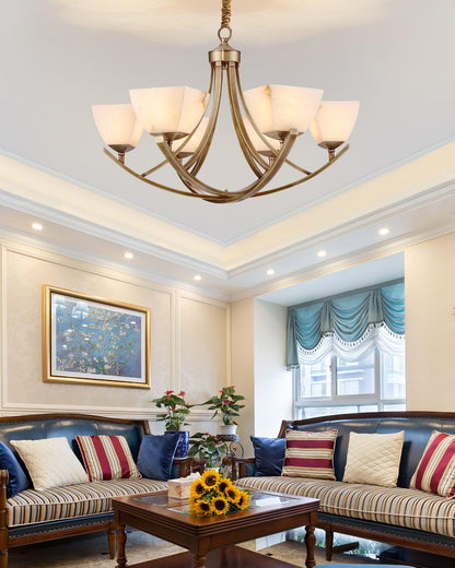 Dover Brass Chandelier - Elegant Design with Adjustable Height & LED C