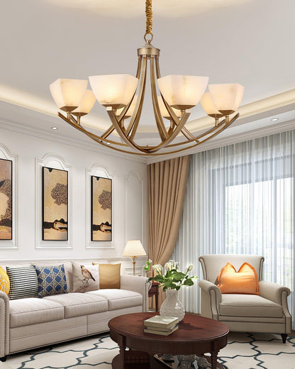 Dover Brass Chandelier - Elegant Design with Adjustable Height & LED C