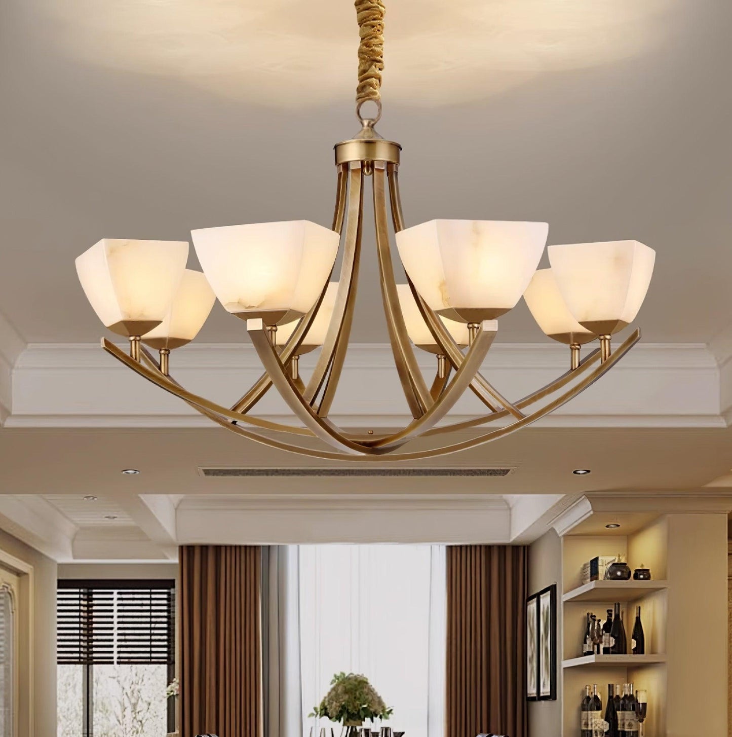 Dover Brass Chandelier - Elegant Design with Adjustable Height & LED C
