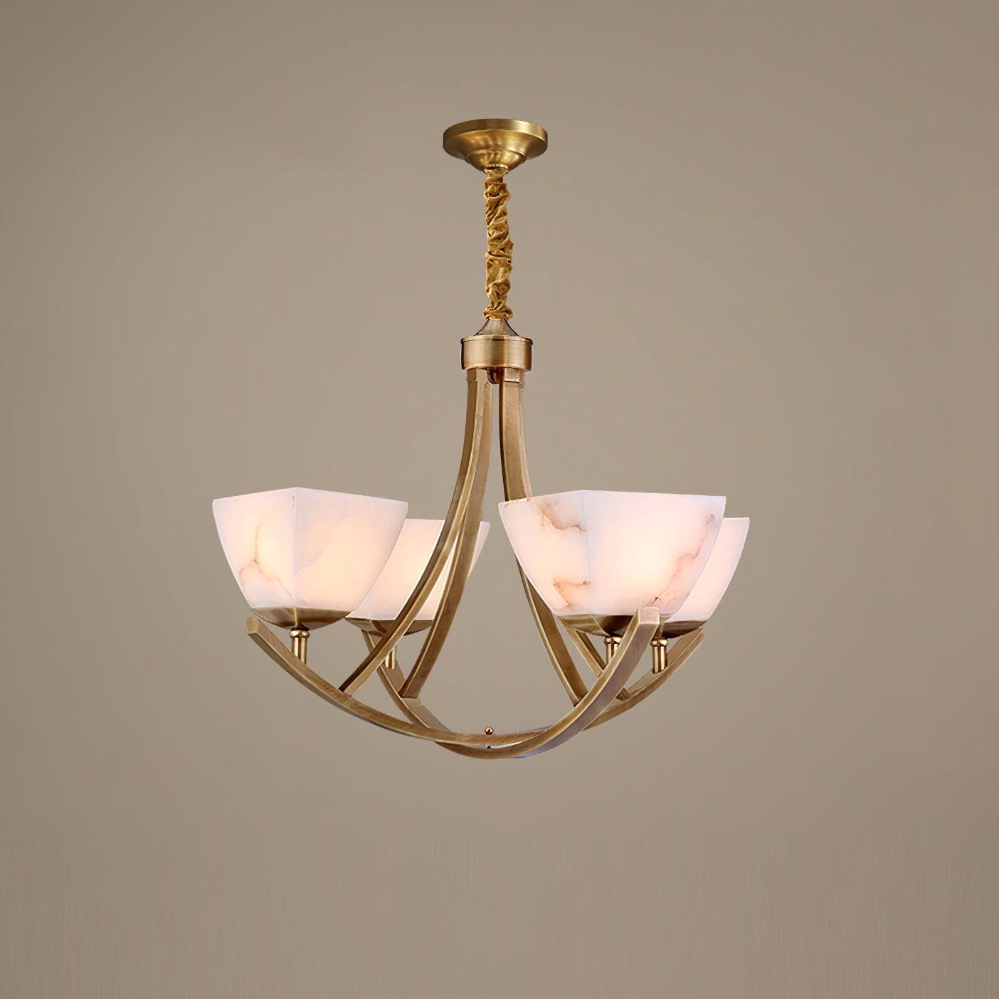 Dover Brass Chandelier - Elegant Design with Adjustable Height & LED C