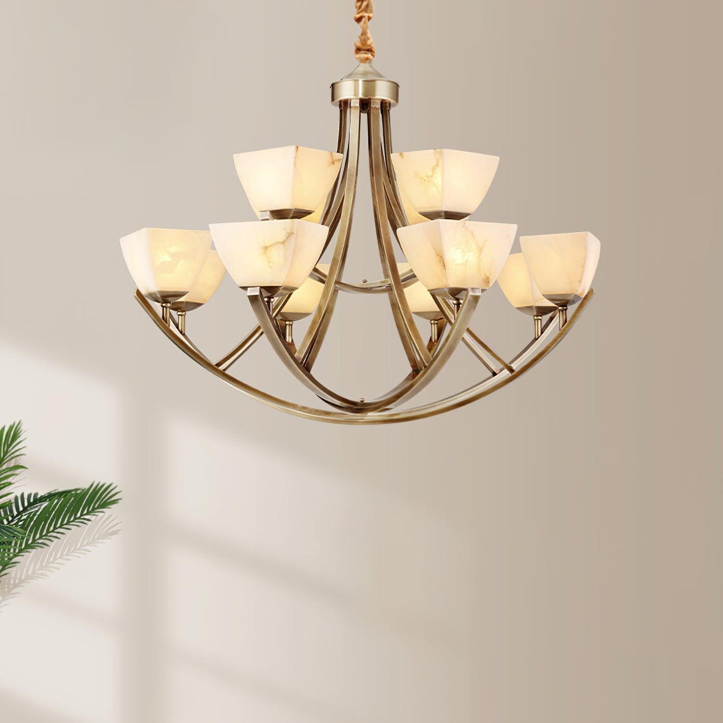 Dover Brass Chandelier - Elegant Design with Adjustable Height & LED C