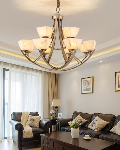 Dover Brass Chandelier - Elegant Design with Adjustable Height & LED C