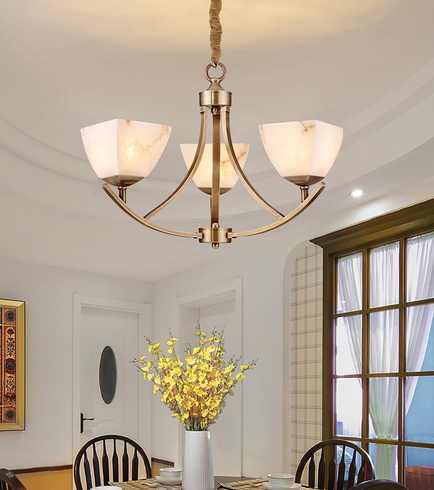 Dover Brass Chandelier - Elegant Design with Adjustable Height & LED C