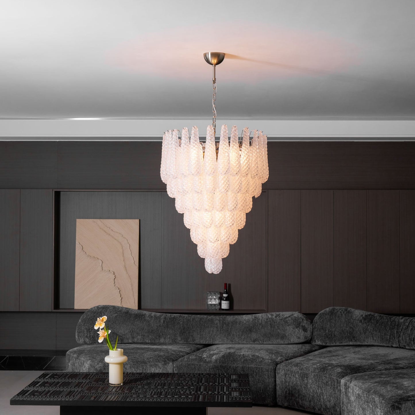 Elegant Glass Droplet Chandelier with Adjustable Height & LED Compatib