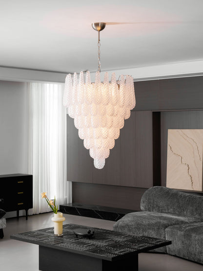 Elegant Glass Droplet Chandelier with Adjustable Height & LED Compatib