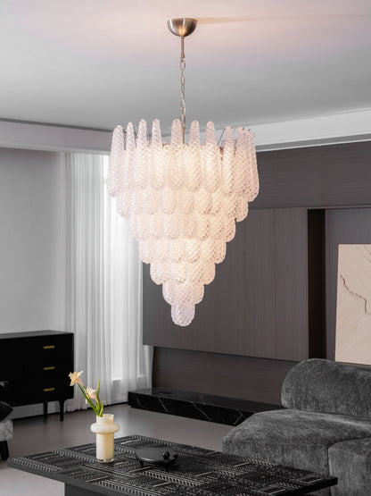 Elegant Glass Droplet Chandelier with Adjustable Height & LED Compatib