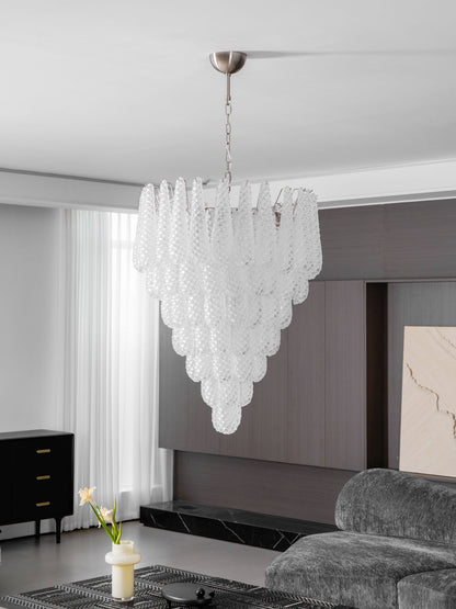 Elegant Glass Droplet Chandelier with Adjustable Height & LED Compatib