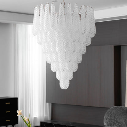 Elegant Glass Droplet Chandelier with Adjustable Height & LED Compatib