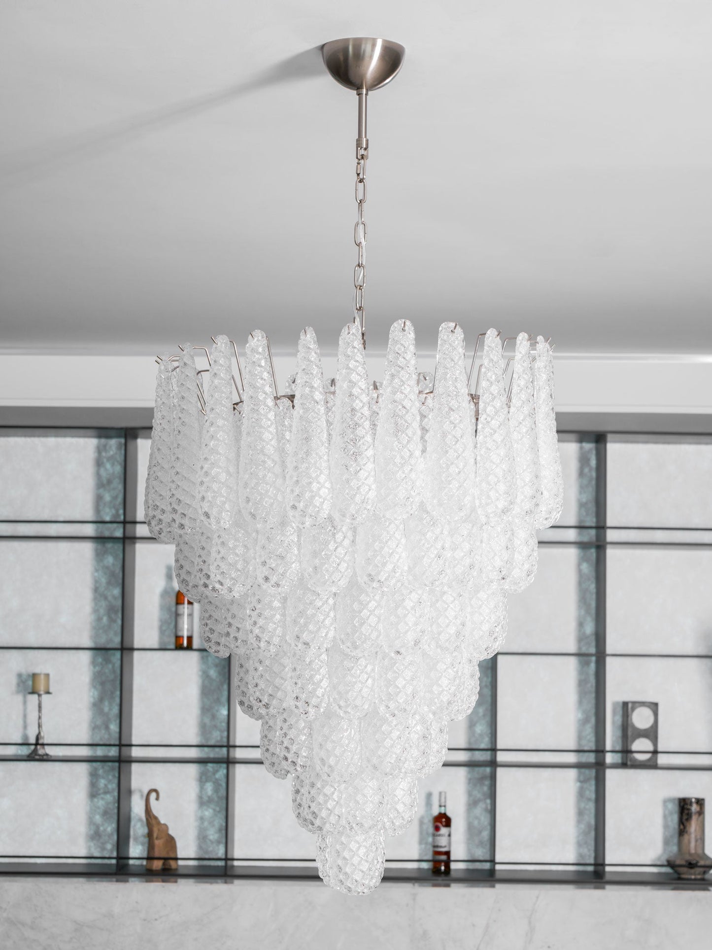 Elegant Glass Droplet Chandelier with Adjustable Height & LED Compatib