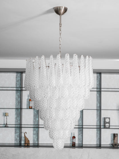 Elegant Glass Droplet Chandelier with Adjustable Height & LED Compatib