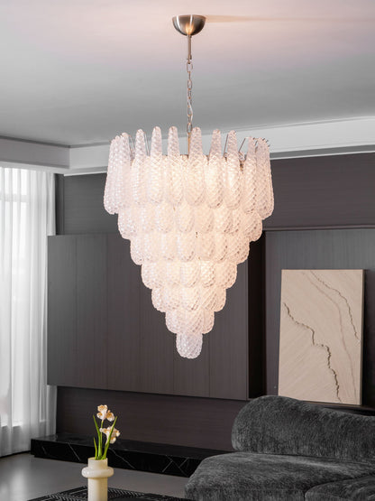 Elegant Glass Droplet Chandelier with Adjustable Height & LED Compatib