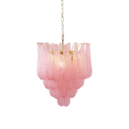 Elegant Pink Glass Droplet Chandelier - Adjustable Height, Modern Desi