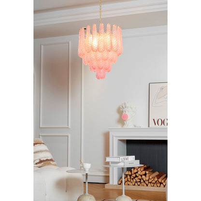 Elegant Pink Glass Droplet Chandelier - Adjustable Height, Modern Desi