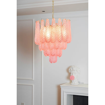 Elegant Pink Glass Droplet Chandelier - Adjustable Height, Modern Desi