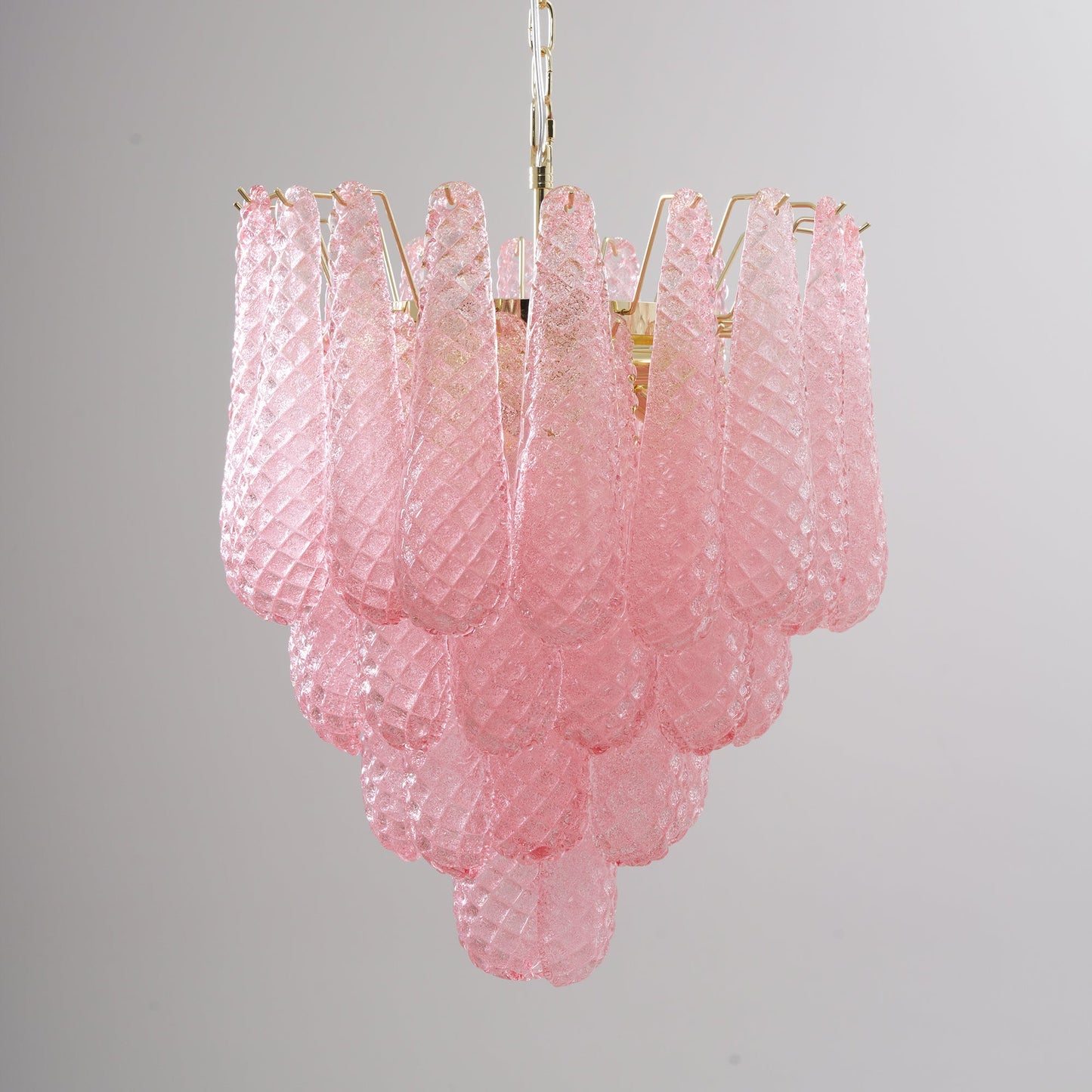 Elegant Pink Glass Droplet Chandelier - Adjustable Height, Modern Desi