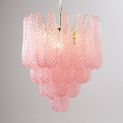 Elegant Pink Glass Droplet Chandelier - Adjustable Height, Modern Desi