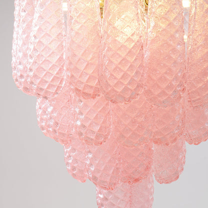 Elegant Pink Glass Droplet Chandelier - Adjustable Height, Modern Desi