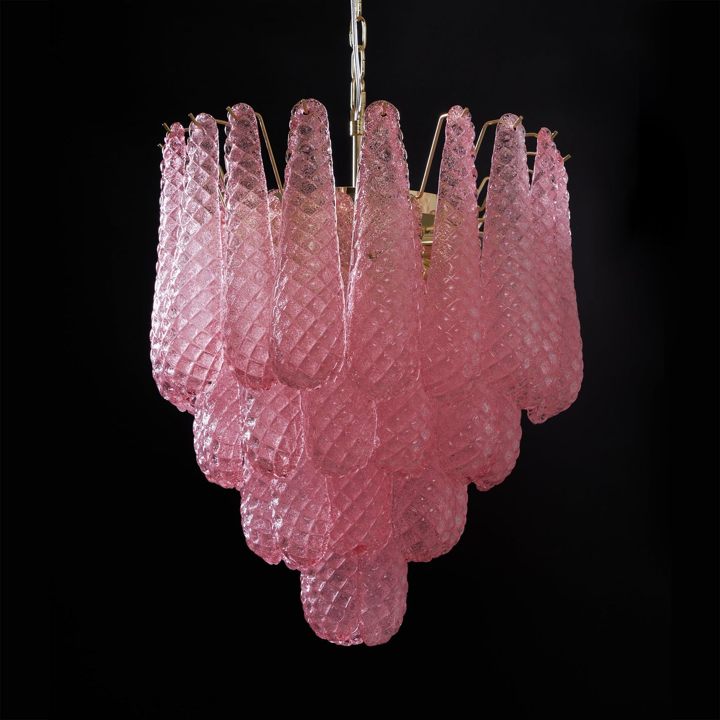 Elegant Pink Glass Droplet Chandelier - Adjustable Height, Modern Desi