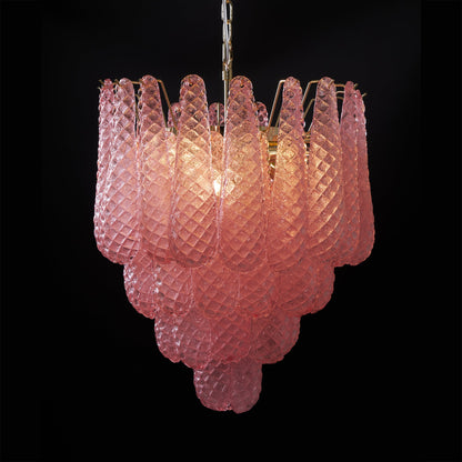Elegant Pink Glass Droplet Chandelier - Adjustable Height, Modern Desi